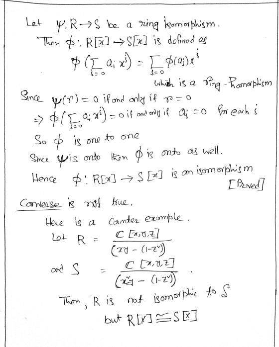 S=0 Since $15.9;x) Let Y.RS be a ring Isomorphism. Then $ : R [»] →$[u] is defined as p({ ai x) = [ $(as)x which is a sing-h