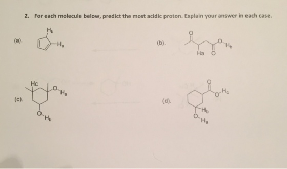 For each molecule below, predict the most acidic p