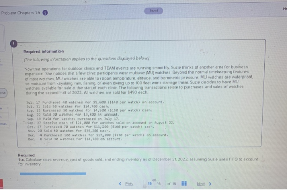 Save Problem Chapters 16 Required information The following information applies to the questions displayed below) Now that op