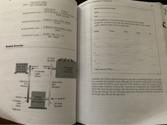 Tanmission Fundamental RPM = VELOCITY (FPM) 2 X DIAMETER Shudent Exercise Data Sheet DISTANCE FOR WORSEPOWER (HP) - MOVED (fo