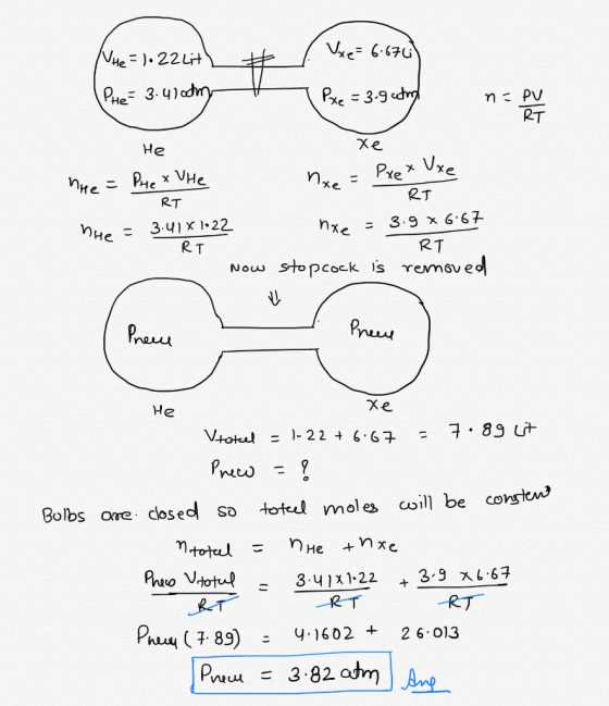 He = 10 22 Lith PHe = 3.41 codony ## / Vxe = 6:676) Pxe = 3.gute put xe He The = Pue x Vie nxe = Pxex Uxe RT The = 3.41*1022