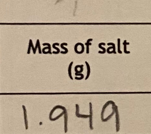 Mass of salt 1.949