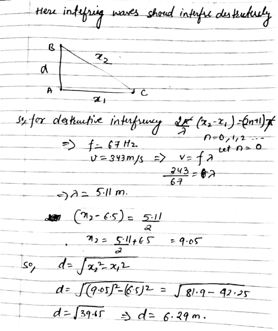 Here indefring waves shoud interfue destructurely B 22 d A с. as se for destuepie interfrency (23-24)=n+) A=0,12 - f = 67 H2