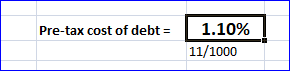 Pre-tax cost of debt = 1.10% 11/1000