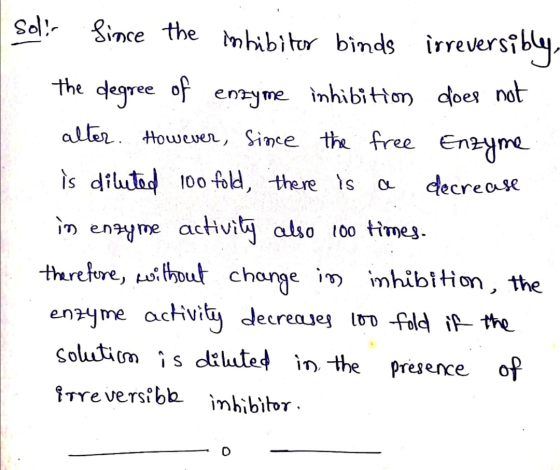 Solis since the inhibitor binds irreversibly. the degree of enzyme inhibition does not alter. However, since the free Enzyme