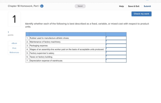 Chapter 18 Homework, Part 1 Saved Help Save & Exit Submit Check my work Identify whether each of the following is best descri