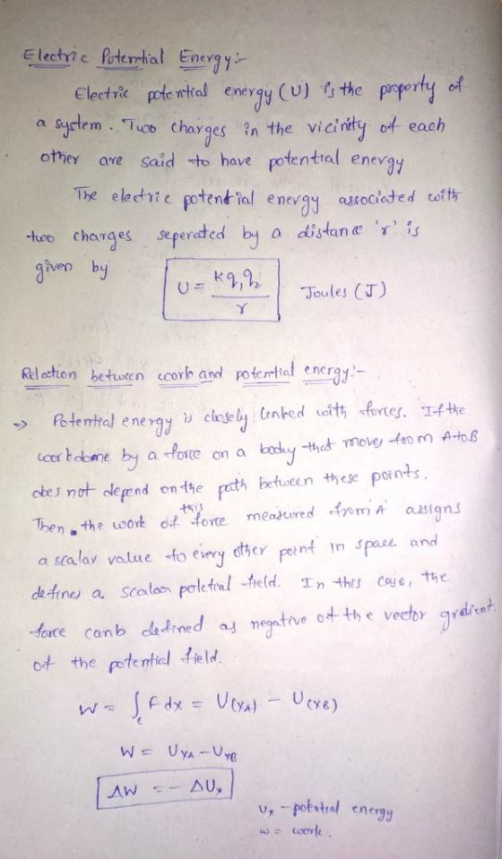 Electric Petertial Energy a strm Tucos carges in the vicity of each othey ave said to have potentral enevgy The eledhte potent ial envgy asoied cef h tueo Charges Seperadcd ven by Rloation betusten ccore and otia ne cke, not defend ontfe Pth betueen ese points Then .the cok ottsfore meature dィnmn aas gns a salay value -fo eiery dtter peinf in spaee and d-tne a Scalas poletal eld.ther cae, the bice canb cedined megative ot the potenil ield