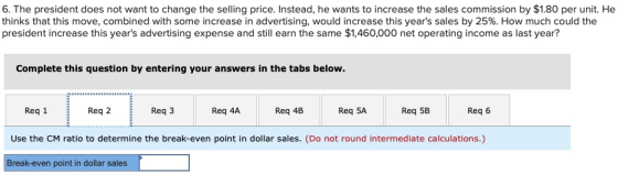 6. The president does not want to change the selling price. Instead, he wants to increase the sales commission by $1.80 per u