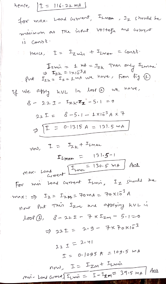 hence, I = 116.22 MA Load ciment, for max. Ilmax Iz should be voltage input The and current minimum as is const. hence, I = I