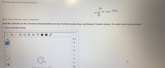 Draw the product of the following reaction - KON CLON Make sure to draw the correct configuration Draw the molecule on the ca