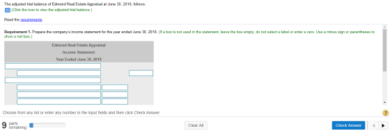 The adjusted trial balance of Edmond Real Estate Appraisal at June 30, 2018, follows: : (Click the icon to view the adjusted