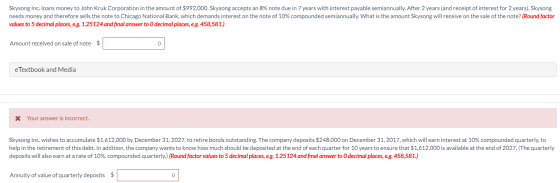 Skysong Inc. loans money to John Kruk Corporation in the amount of $992,000. Skysong accepts an 8% note due in 7 years with i
