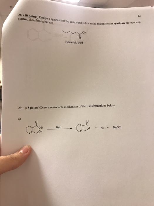 12 28. (10 points) starting from bromobutane. Design a synthesis of the compound below using m malonic ester synthesis protoc