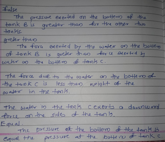 se -The ortssun ed e-led σ the brHeMO ap the tonk e is gocales hap tonKs. The force due to the coate- go-the bottero-cr the tonkcis less tha weight o the the bater r the-anh- ceaeo to a da anwar - Equal rhe p ssurt at the bolero&the tonhs 12 tha press ure at the botte tonk c