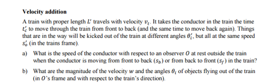 Velocity addition A train with proper length L' t