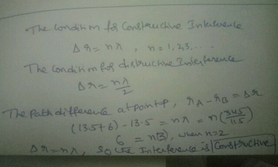 The condition for Constructive Interference Arann na 1,2,3,.. - The condinimfos distructiue Islexference The path difference