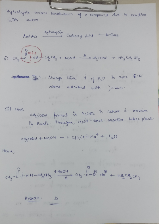 Hydrolysio means break down a compound due to reach on with water Hydrolysis Amides Carboxy Add Amines. pouze ZNH CH CH3 + Na
