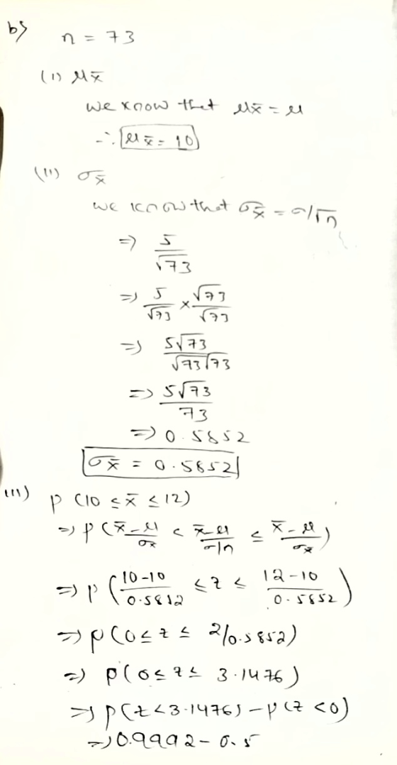 by n=73 (1) My excel we know that -lle 10 (1) we know that of an => 5 73 1) 73773 = 5773 73 = 0.5852 loa=0.5852 p C10 < x <12