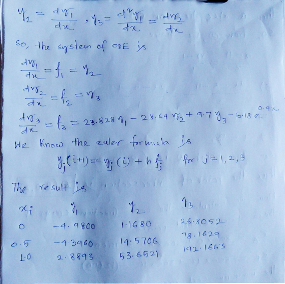 Y = dy 7 = dry dry, the da de the system of ODE is de so, defi - Yo du an an 3 drz 0.90 - 5.18 e = f = 8 an = 23.8287, - 28.6