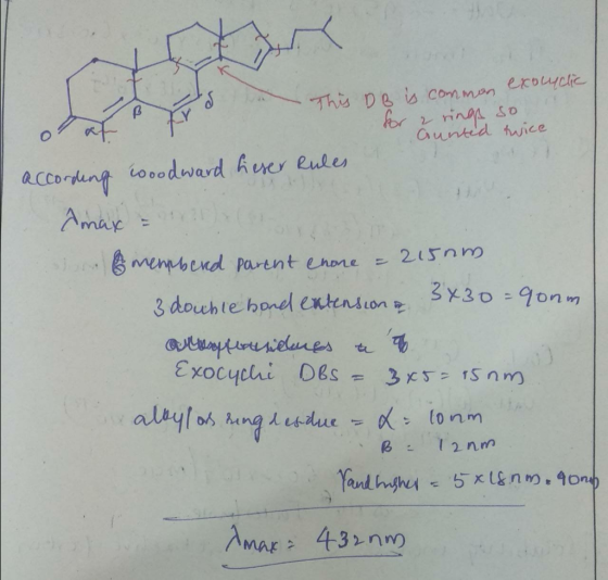 This DB is common exocyclic for 2 rings so aunted twice according woodward Leser Rules Amax = 1 Gmembered parent chone = 2150