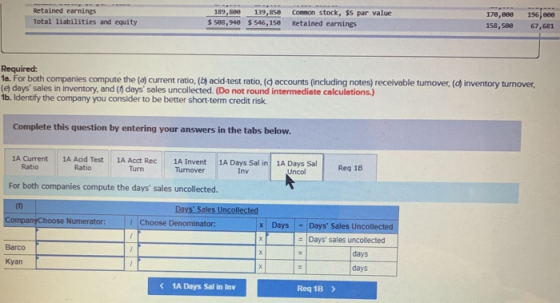 196/ Retained earnings Total liabilities and equity 189,880 139,850 $ 58,940 $546,150 Comon stock, $5 par value Retained earn