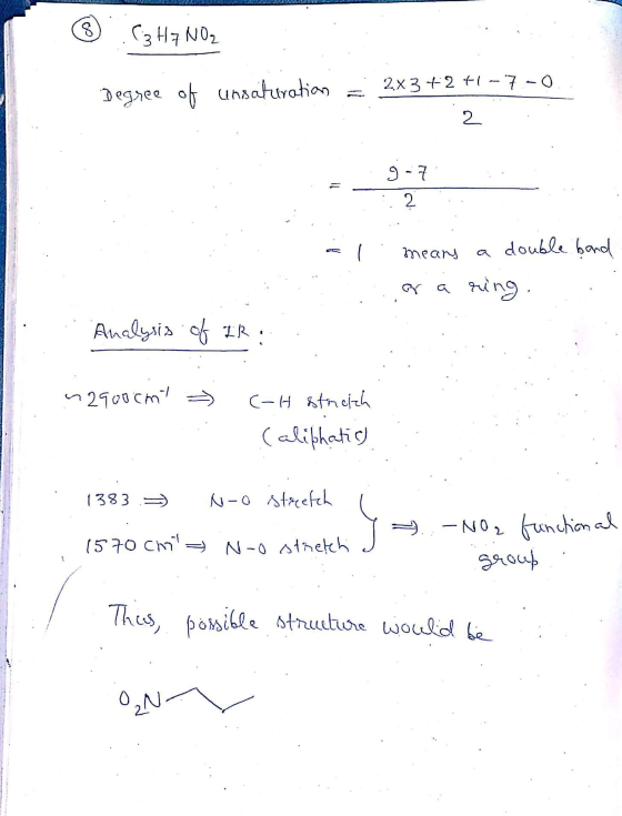 * 3 H7 NOZ Degree of unsaturation = 2x3+2 +1-7-0. 2 : _ 2 . means a double band .::gra rung. . Analysis of IR ... 42900 cmt -