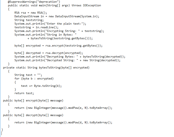 @SuppressWarnings (deprecation) public static void main(String[] args) throws IOException RSA rsanew RSA); DataInputStream