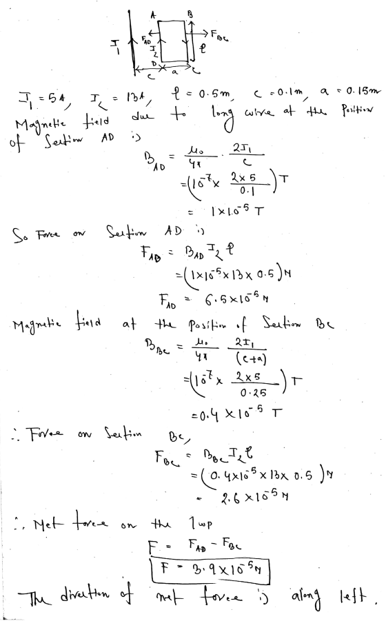 A 3 FAD From -H 1 电 2 {=0.5m C =0.1m a co. 15m 51-54, IL-134 due to long wire at the position Magnetic field AD Section :) of