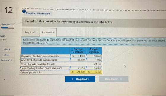 Required information Complete this question by entering your answers in the tabs below. Part 1 of 2 Required 1 Required 2 0.4