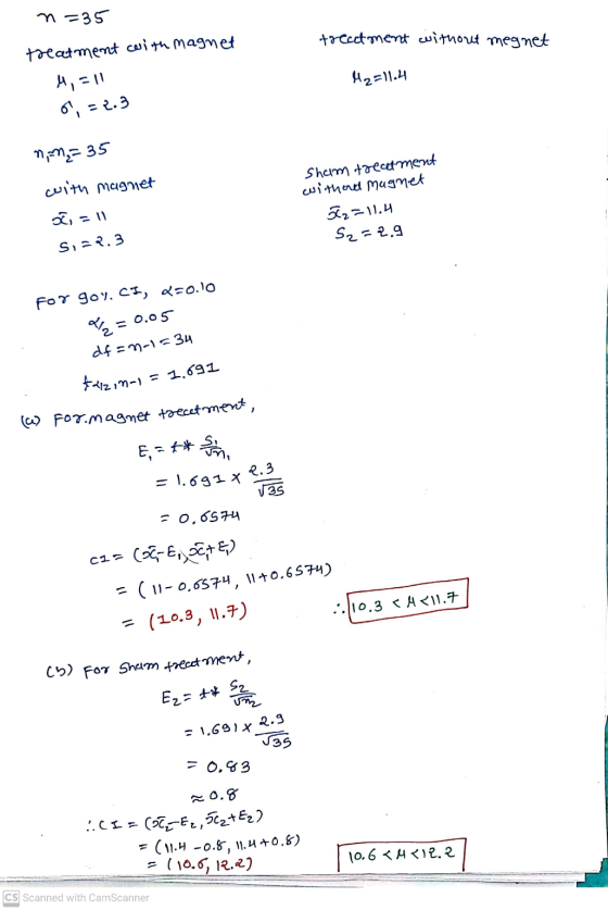 n=35 treatment without megnet treatment with magnet Hi=11 O, = 2.3 M2=11.4 nm = 35 with magnet ãi = 11 Sham treatment with an