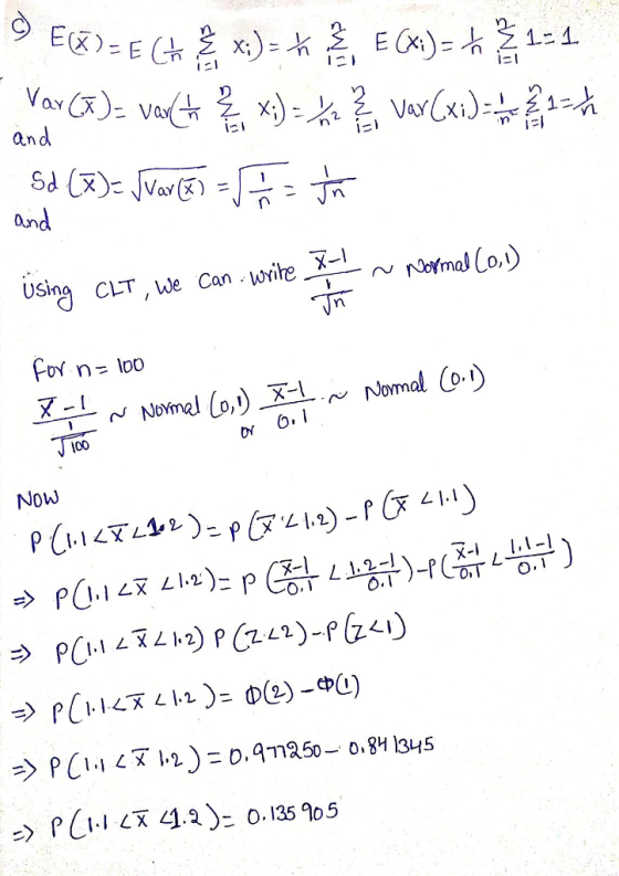 1-1 1-1 an d and Using CLT,We Can, write-x-_~ormalCo.) 7-1 100 Now 1.2-I PCI 1.2) 0.135 205