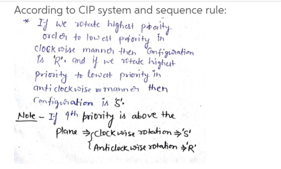 According to CIP system and sequence rule: * If we rotete highest pocity order to low est popority in clock wise manner then
