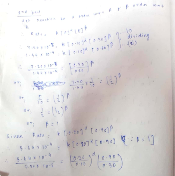 A x ß orden Wagit and bart be d order wirgit det reaction ļ dividing . Ratez k[ Aga [ B] P a 7.20x108, klo.1094 [ 0.30] P 1:4