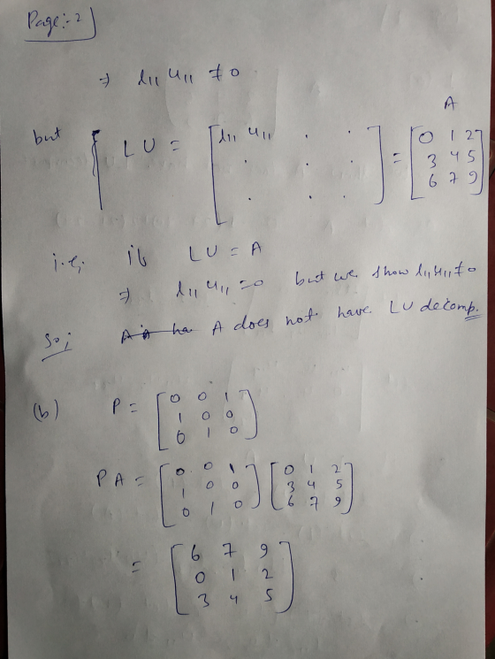 Page : 2 lll up to A but du ull 0 1 27 Luc - 3 45 6 7 9 با ۱ LU- ДЧ, о but we show la kito A ha A does not have Lu decomp. I