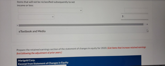 Items that will not be reclassified subsequently to net income or loss: $ e Textbook and Media Prepare the retained earnings