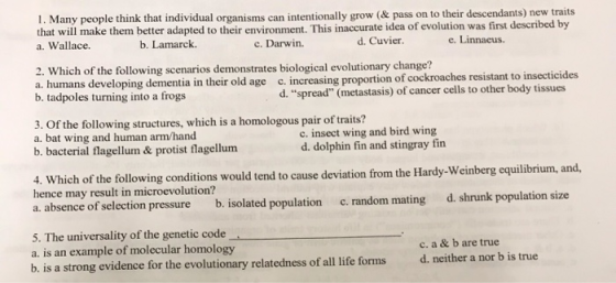 1. Many people think that individual organisms can intentionally grow (& pass on to their descendants) new traits that will m