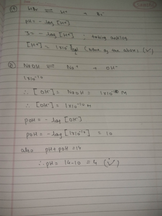 Date Saatht BT PH: toking antilog TH+T lXIO CNone a the abox () 21 Na 0h No + NooH LoH-T POHS l0 pOH=-leg PH+ poH -14 14-10 -
