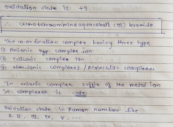 Oesdation state is +3. olot soilobiaca li chloro tehraamimine aqua cobalt (nu) bromide. The coordination complere haring thre