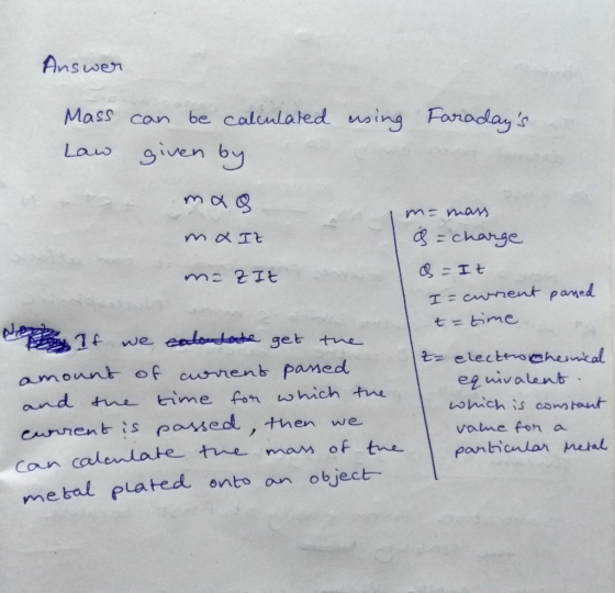 Answer be calulated sing Foradays given by Mass can Law m manS &=change It I cnent paned t time 1f we edetee get the telecto