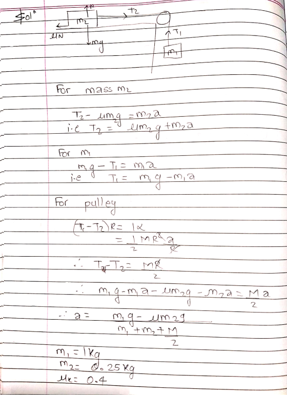 Law $ol zw fun ATI FA eta T2 IN For mass m2 Tz- ung For mi mg- Ti = mia i-e TE For 1,-2) Ra i-e Tz +mza bruno g how = I -m,