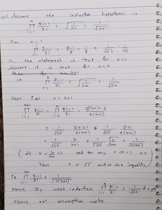 hypothesis indlurhon the (a) Assume 30 For 1 i-I 3.1 9 or true ttement So the for nsk frup Assume thep ie 3 k 3 k then 2r+) 1