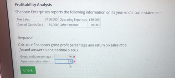 Profitability Analysis Shannon Enterprises reports the following information on its year-end income statement: Net Sales $150