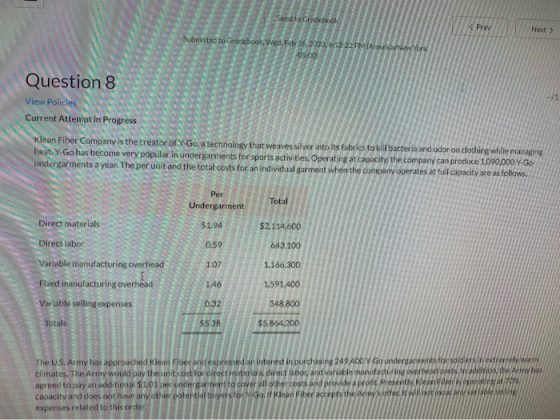 Send to Gradebook Prev Next > bmitted to Gradebook, Wed Feb 26, 2020, 6:12 22 PM( A -05:00 rcaNew York Question 8 View Polici