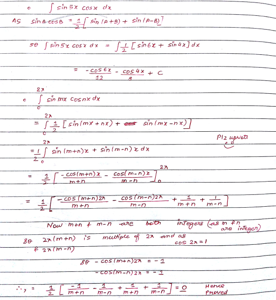 o cin 5x cos x x AS sinACOSB I sin IA+B) + sin IA-B) ] xp Xsos aquis f as S + [sin 6x + sin 4x] ap -cos 6x 12 cos 4x + c 27 o