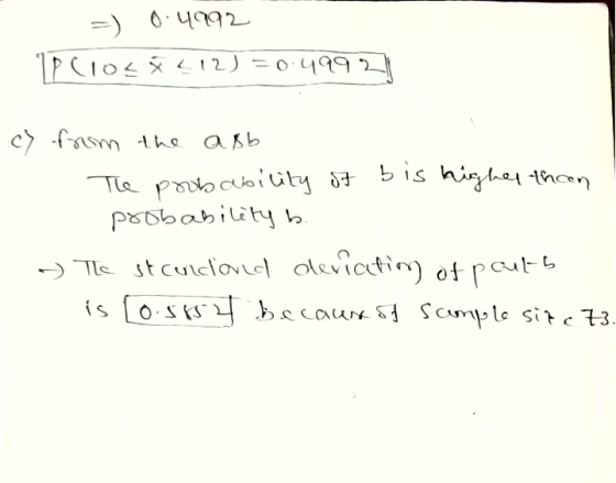 =) 0.4992 lloc XL 12) = 0.4992 c7 from the alb The probability of bis higher than probability b. . . The standard deviation o