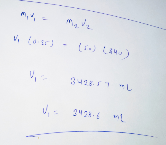 m, u = M₂ U2 Vi (0.38) = (.0) (240) V = 3428.57 m2 U = 3428.6 mil