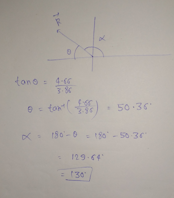 31 tano = 4.66 o = tant (for) - 50.36 x 180°-0 = 180°-50-30 = 129.64 = 130