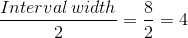rac{Interval , width}{2} = rac{8}{2} = 4