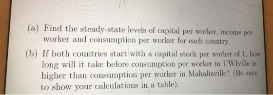 (a) Find the steady-state levels of capital per worker, income per worker and consumption per worker for each country. (b) If