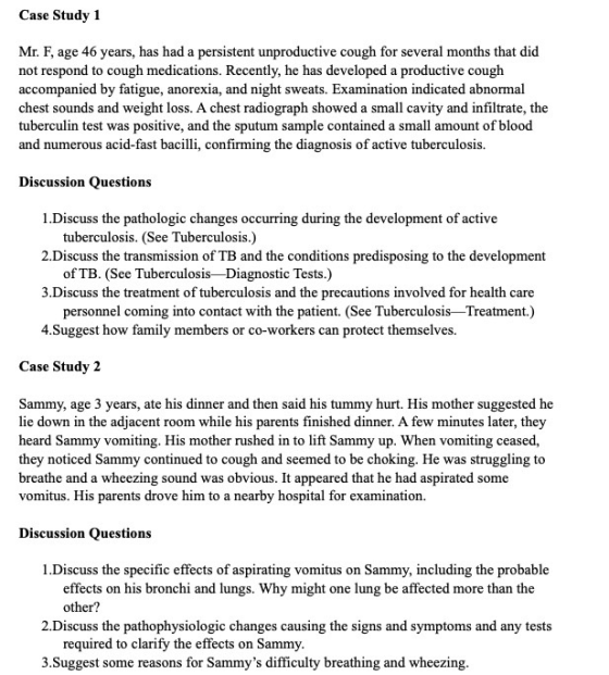 Case Study 1 Mr. F, age 46 years, has had a persistent unproductive cough for several months that did not respond to cough me